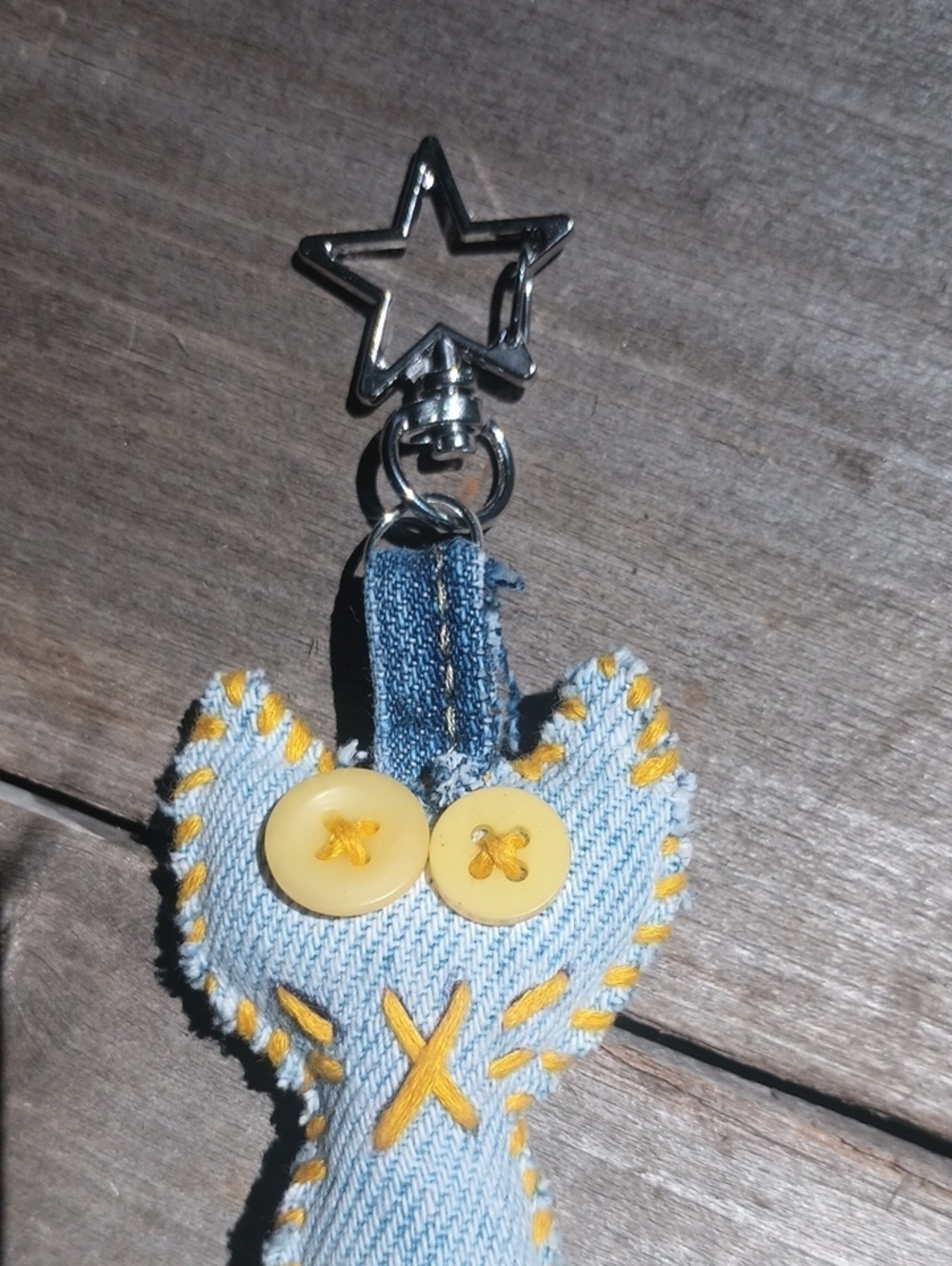 Handcrafted Denim Cat Keychain - Picture 4 of 6
